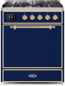 ILVE 30" Majestic II Dual Fuel Range with 5 Burners - 2.3 cu. ft. Oven - Brass Trim in Blue (UM30DQNE3MBG) Ranges ILVE 