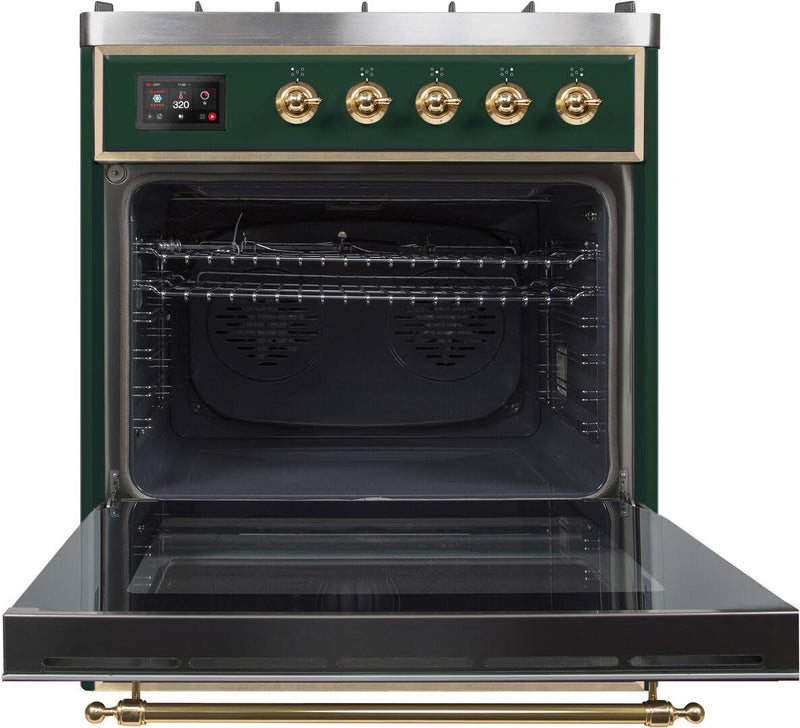 ILVE 30" Majestic II Dual Fuel Range with 5 Burners - 2.3 cu. ft. Oven - Brass Trim in Emerald Green (UM30DNE3EGG) Ranges ILVE 