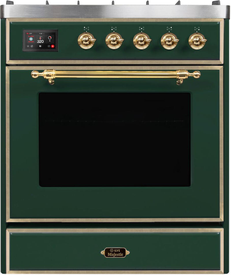 ILVE 30" Majestic II Dual Fuel Range with 5 Burners - 2.3 cu. ft. Oven - Brass Trim in Emerald Green (UM30DNE3EGG) Ranges ILVE 