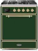 ILVE 30" Majestic II Dual Fuel Range with 5 Burners - 2.3 cu. ft. Oven - Brass Trim in Emerald Green (UM30DQNE3EGG) Ranges ILVE 