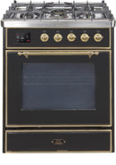 ILVE 30" Majestic II Dual Fuel Range with 5 Burners - 2.3 cu. ft. Oven - Brass Trim in Glossy Black (UM30DNE3BKG) Ranges ILVE 