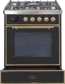 ILVE 30" Majestic II Dual Fuel Range with 5 Burners - 2.3 cu. ft. Oven - Brass Trim in Glossy Black (UM30DNE3BKG) Ranges ILVE 