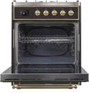 ILVE 30" Majestic II Dual Fuel Range with 5 Burners - 2.3 cu. ft. Oven - Brass Trim in Glossy Black (UM30DNE3BKG) Ranges ILVE 