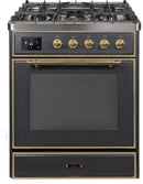 ILVE 30" Majestic II Dual Fuel Range with 5 Burners - 2.3 cu. ft. Oven - Brass Trim in Matte Graphite (UM30DNE3MGG) Ranges ILVE 