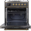 ILVE 30" Majestic II Dual Fuel Range with 5 Burners - 2.3 cu. ft. Oven - Brass Trim in Matte Graphite (UM30DNE3MGG) Ranges ILVE 