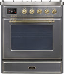 ILVE 30" Majestic II Dual Fuel Range with 5 Burners - 2.3 cu. ft. Oven - Brass Trim in Stainless Steel (UM30DNE3SSG) Ranges ILVE 