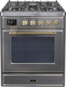 ILVE 30" Majestic II Dual Fuel Range with 5 Burners - 2.3 cu. ft. Oven - Brass Trim in Stainless Steel (UM30DNE3SSG) Ranges ILVE 