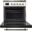 ILVE 30" Majestic II Dual Fuel Range with 5 Burners - 2.3 cu. ft. Oven - Brass Trim in White (UM30DNE3WHG) Ranges ILVE 