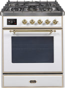 ILVE 30" Majestic II Dual Fuel Range with 5 Burners - 2.3 cu. ft. Oven - Brass Trim in White (UM30DNE3WHG) Ranges ILVE 