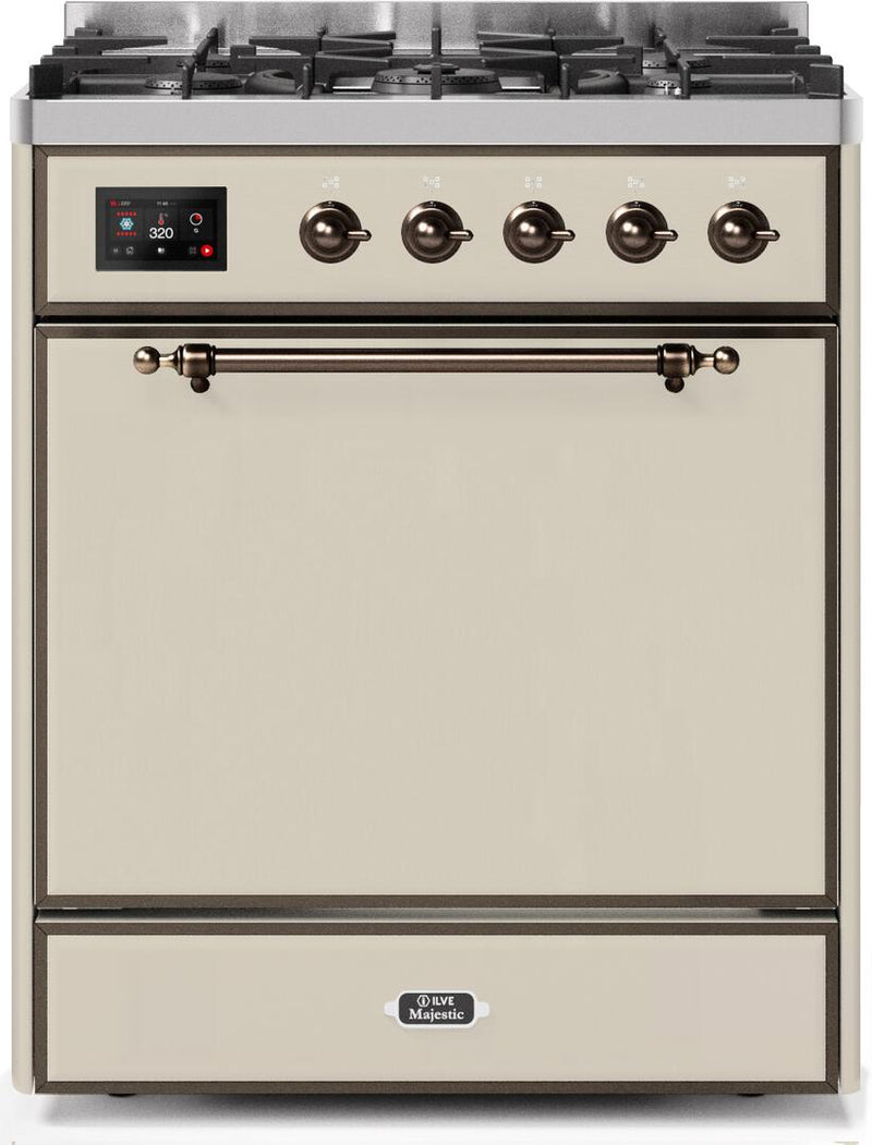 ILVE 30" Majestic II Dual Fuel Range with 5 Burners - 2.3 cu. ft. Oven - Bronze Trim in Antique White (UM30DQNE3AWB) Ranges ILVE 