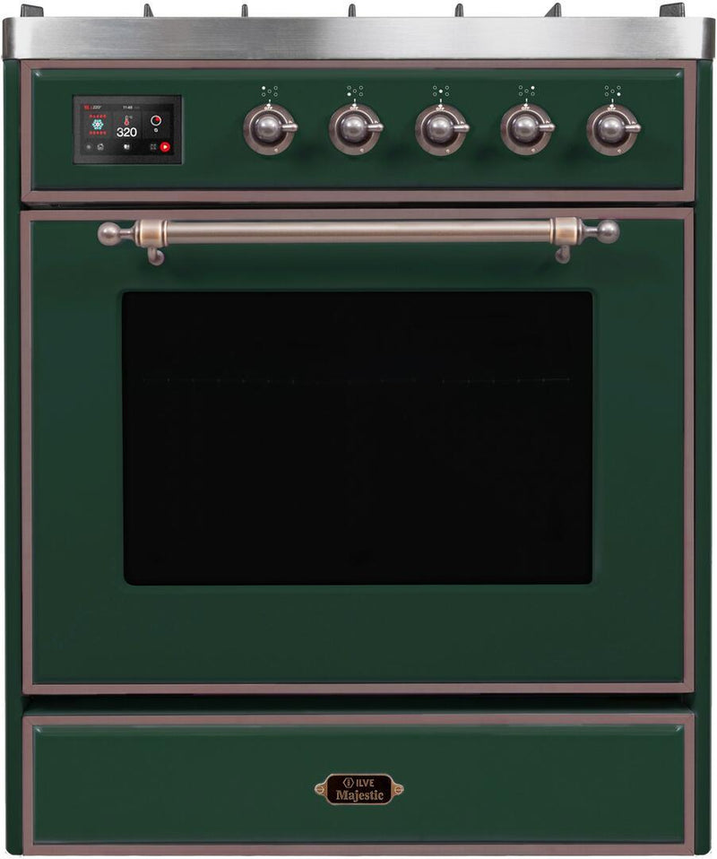 ILVE 30" Majestic II Dual Fuel Range with 5 Burners - 2.3 cu. ft. Oven - Bronze Trim in Emerald Green (UM30DNE3EGB) Ranges ILVE 