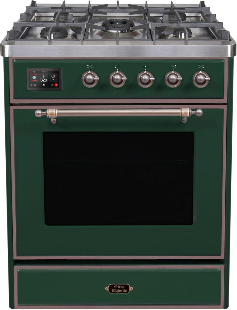 ILVE 30" Majestic II Dual Fuel Range with 5 Burners - 2.3 cu. ft. Oven - Bronze Trim in Emerald Green (UM30DNE3EGB) Ranges ILVE 