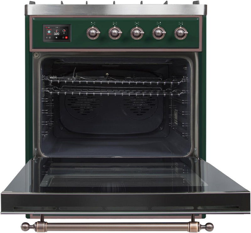 ILVE 30" Majestic II Dual Fuel Range with 5 Burners - 2.3 cu. ft. Oven - Bronze Trim in Emerald Green (UM30DNE3EGB) Ranges ILVE 