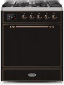 ILVE 30" Majestic II Dual Fuel Range with 5 Burners - 2.3 cu. ft. Oven - Bronze Trim in Glossy Black (UM30DQNE3BKB) Ranges ILVE 