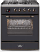 ILVE 30" Majestic II Dual Fuel Range with 5 Burners - 2.3 cu. ft. Oven - Bronze Trim in Matte Graphite (UM30DNE3MGB) Ranges ILVE 