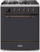 ILVE 30" Majestic II Dual Fuel Range with 5 Burners - 2.3 cu. ft. Oven - Bronze Trim in Matte Graphite (UM30DQNE3MGB) Ranges ILVE 