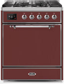 ILVE 30" Majestic II Dual Fuel Range with 5 Burners - 2.3 cu. ft. Oven - Chrome Trim in Burgundy (UM30DQNE3BUC) Ranges ILVE 