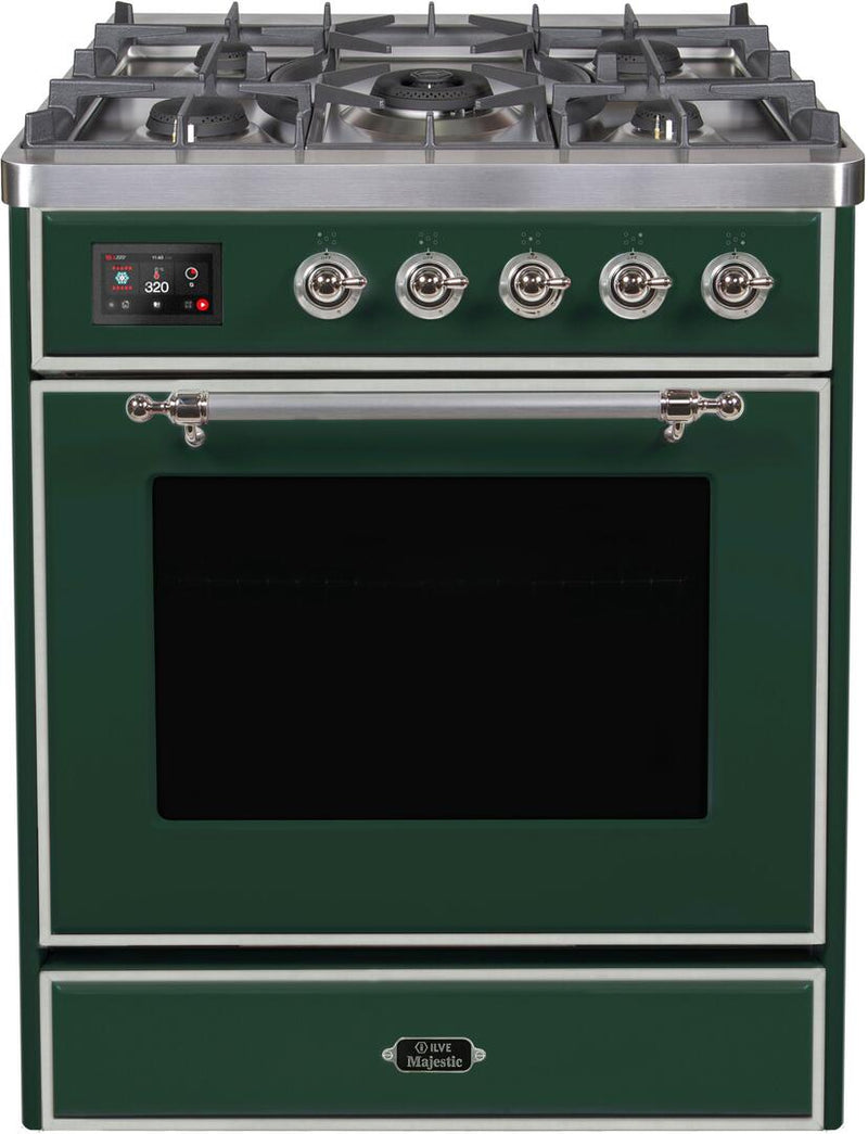 ILVE 30" Majestic II Dual Fuel Range with 5 Burners - 2.3 cu. ft. Oven - Chrome Trim in Emerald Green (UM30DNE3EGC) Ranges ILVE 