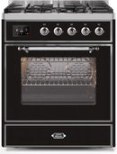 ILVE 30" Majestic II Dual Fuel Range with 5 Burners - 2.3 cu. ft. Oven - Chrome Trim in Glossy Black (UM30DNE3BKC) Ranges ILVE 