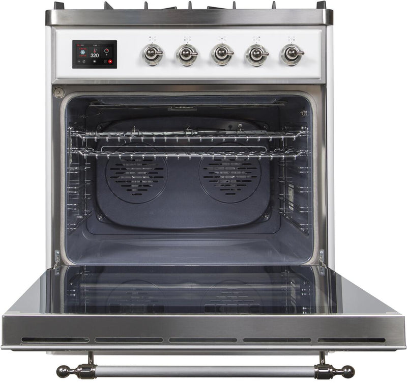 ILVE 30" Majestic II Dual Fuel Range with 5 Burners - 2.3 cu. ft. Oven - Chrome Trim in White (UM30DNE3WHC) Ranges ILVE 