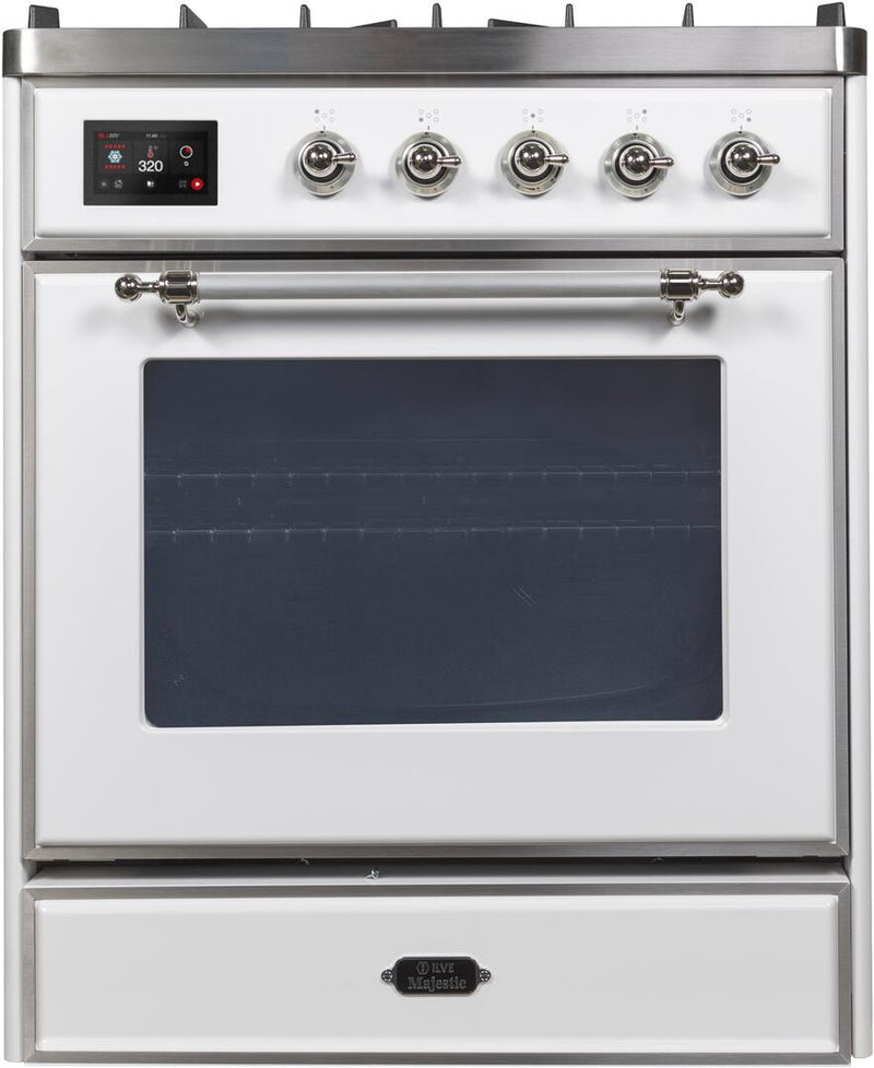 ILVE 30" Majestic II Dual Fuel Range with 5 Burners - 2.3 cu. ft. Oven - Chrome Trim in White (UM30DNE3WHC) Ranges ILVE 