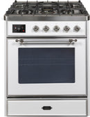 ILVE 30" Majestic II Dual Fuel Range with 5 Burners - 2.3 cu. ft. Oven - Chrome Trim in White (UM30DNE3WHC) Ranges ILVE 