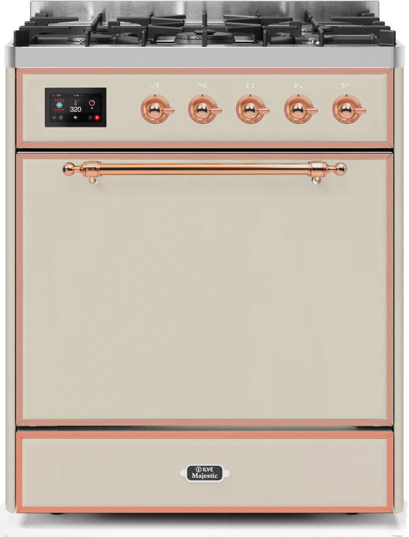 ILVE 30" Majestic II Dual Fuel Range with 5 Burners - 2.3 cu. ft. Oven - Copper Trim in Antique White (UM30DQNE3AWP) Ranges ILVE 