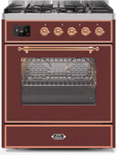ILVE 30" Majestic II Dual Fuel Range with 5 Burners - 2.3 cu. ft. Oven - Copper Trim in Burgundy (UM30DNE3BUP) Ranges ILVE 