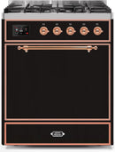 ILVE 30" Majestic II Dual Fuel Range with 5 Burners - 2.3 cu. ft. Oven - Copper Trim in Glossy Black (UM30DQNE3BKP) Ranges ILVE 