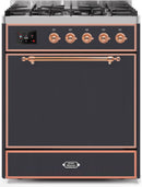 ILVE 30" Majestic II Dual Fuel Range with 5 Burners - 2.3 cu. ft. Oven - Copper Trim in Matte Graphite (UM30DQNE3MGP) Ranges ILVE 