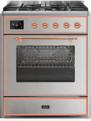 ILVE 30" Majestic II Dual Fuel Range with 5 Burners - 2.3 cu. ft. Oven - Copper Trim in Stainless Steel (UM30DNE3SSP) Ranges ILVE 