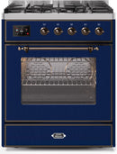 ILVE 30" Majestic II Dual Fuel Range with 5 Burners - Griddle - 2.3 cu. ft. Oven - Bronze Trim in Blue (UM30DNE3MBB) Ranges ILVE 