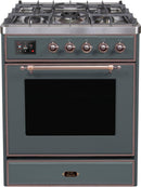 ILVE 30" Majestic II Dual Fuel Range with 5 Sealed Brass Burners - 3.5 cu. ft. Oven - in Blue Grey with Bronze Trim (UM30DNE3BGB) Ranges ILVE 