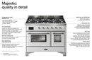 ILVE 36-Inch Majestic II Dual Fuel Range with 6 Burners and Removable Griddle - 3.5 cu. ft. Oven in Antique White with Brass Trim (UM09FDNS3AWG)