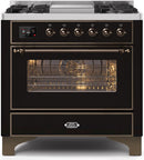 ILVE 36" Majestic II Dual Fuel Range with 6 Burners and Griddle - 3.5 cu. ft. Oven - Bronze Trim in Glossy Black (UM09FDNS3BKB) Ranges ILVE 