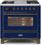 ILVE 36-Inch Majestic II Dual Fuel Range with 6 Burners and Removable Griddle with 3.5 cu. ft. Oven in Bronze Trim in Midnight Blue (UM09FDNS3MBB)