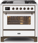 ILVE 36" Majestic II Dual Fuel Range with 6 Burners and Griddle - 3.5 cu. ft. Oven - Bronze Trim in White (UM09FDNS3WHB) Ranges ILVE 