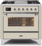 ILVE 36-Inch Majestic II Dual Fuel Range with 6 Burners and Removable Griddle with 3.5 cu. ft. Oven in Chrome Trim in Antique White (UM09FDNS3AWC)