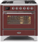 ILVE 36" Majestic II Dual Fuel Range with 6 Burners and Griddle - 3.5 cu. ft. Oven - Chrome Trim in Burgundy (UM09FDNS3BUC) Ranges ILVE 