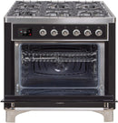 ILVE 36" Majestic II Dual Fuel Range with 6 Burners and Griddle - 3.5 cu. ft. Oven - Chrome Trim in Glossy Black (UM09FDNS3BKC) Ranges ILVE 