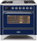ILVE 36" Majestic II Dual Fuel Range with 6 Burners and Griddle - 3.5 cu. ft. Oven - Chrome Trim in Midnight Blue (UM09FDNS3MBC) Ranges ILVE 