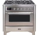 ILVE 36" Majestic II Dual Fuel Range with 6 Burners and Griddle - 3.5 cu. ft. Oven - Chrome Trim in Stainless Steel (UM09FDNS3SSC) Ranges ILVE 