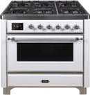 ILVE 36" Majestic II Dual Fuel Range with 6 Burners and Griddle - 3.5 cu. ft. Oven - Chrome Trim in White (UM09FDNS3WHC) Ranges ILVE 