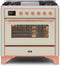 ILVE 36-Inch Majestic II Dual Fuel Range with 6 Burners and Removable Griddle - 3.5 cu. ft. Oven in Antique White with Copper Trim (UM09FDNS3AWP)