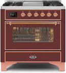 ILVE 36" Majestic II Dual Fuel Range with 6 Burners and Griddle - 3.5 cu. ft. Oven - Copper Trim in Burgundy (UM09FDNS3BUP) Ranges ILVE 