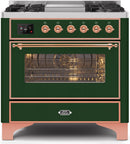 ILVE 36" Majestic II Dual Fuel Range with 6 Burners and Griddle - 3.5 cu. ft. Oven - Copper Trim in Emerald Green (UM09FDNS3EGP) Ranges ILVE 