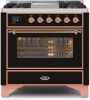 ILVE 36" Majestic II Dual Fuel Range with 6 Burners and Griddle - 3.5 cu. ft. Oven - Copper Trim in Glossy Black (UM09FDNS3BKP) Ranges ILVE 