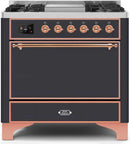 ILVE 36-Inch Majestic II Dual Fuel Range with 6 Burners and Removable Griddle with 3.5 cu. ft. Solid Door Oven in Matte Graphite (UM09FDQNS3MGP)