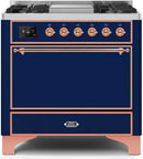 ILVE 36" Majestic II Dual Fuel Range with 6 Burners and Griddle in Midnight Blue with Copper Trim (UM09FDQNS3MBP) Ranges ILVE 
