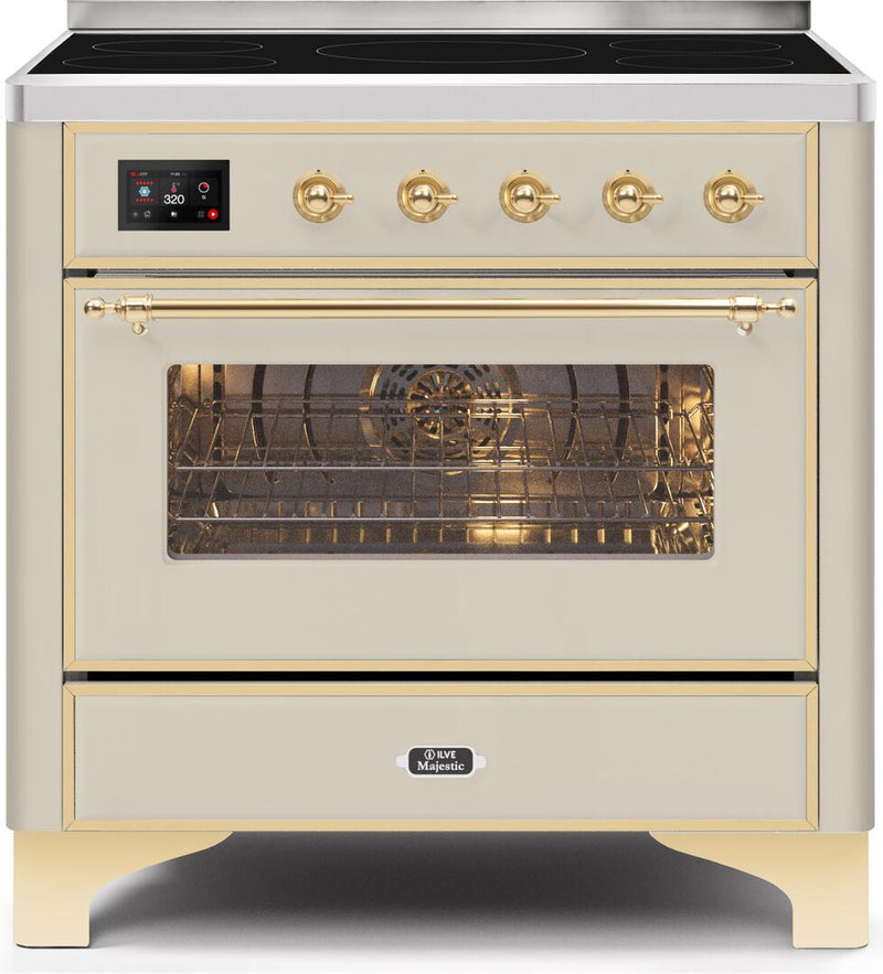 ILVE 36" Majestic II induction Range with 5 Elements - 3.5 cu. ft. Oven - Brass Trim in Antique White (UMI09NS3AWG) Ranges ILVE 